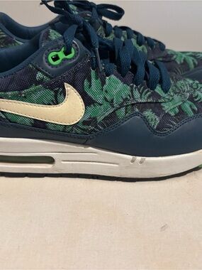 Nike Air Max 1 Floral Print Sneakers - Navy, Green & Cream